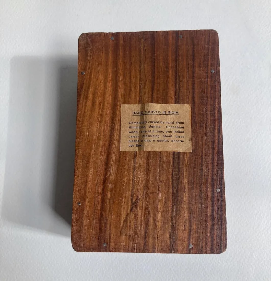 1970's Hand Carved Himalayan Sheesham Wood Jewelry Box - 10