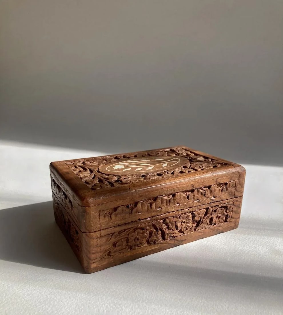 1970's Hand Carved Himalayan Sheesham Wood Jewelry Box - 12