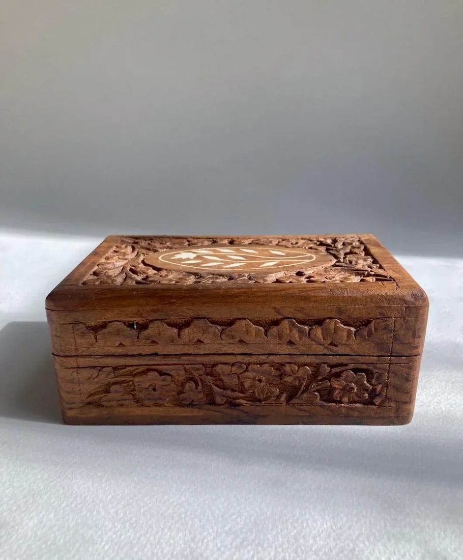 1970's Hand Carved Himalayan Sheesham Wood Jewelry Box - 13