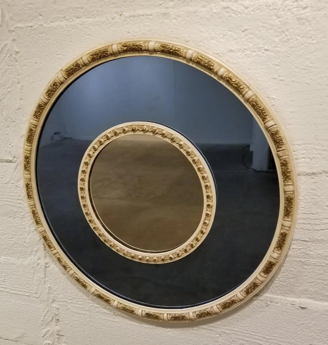 1930s Nurre Co Art Deco Cobalt Blue and Clear Glass Round Mirror - 3