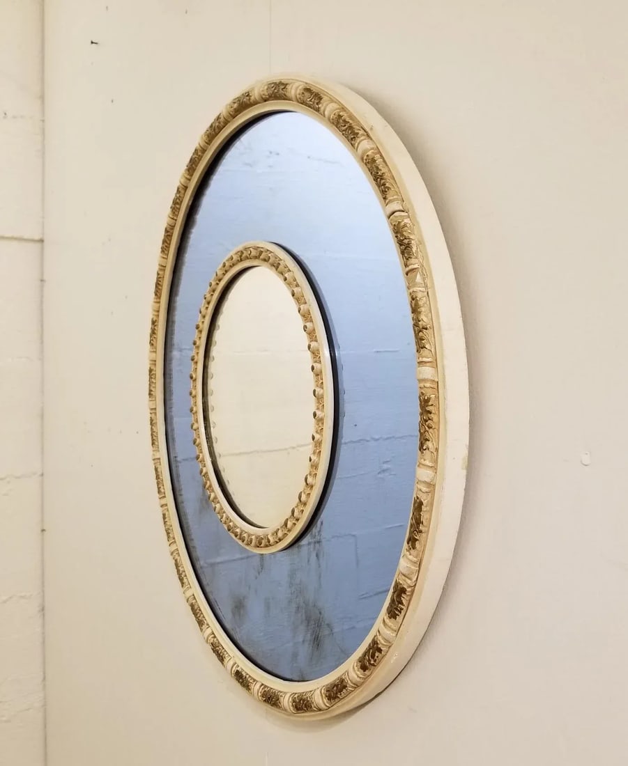 1930s Nurre Co Art Deco Cobalt Blue and Clear Glass Round Mirror - 5