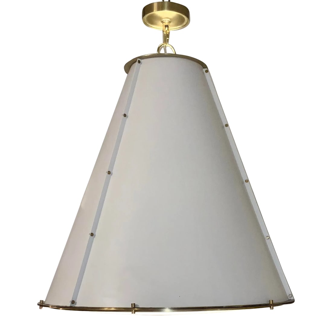 Regina Andrew Modern White and Gold French Maid Chandelier: Original Retail $1320, stylish Regina Andrew Modern White and Gold French Maid Chandelier, metal. Diffuser, showroom floor sample Condition: Imperfections: Some Imperfections Condition Notes: