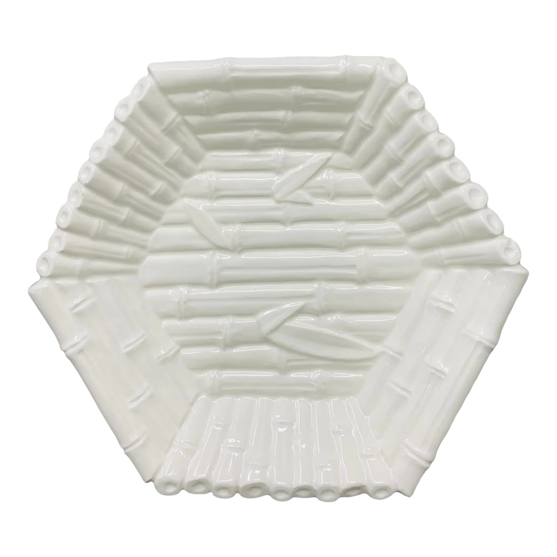 Vintage Fitz & Floyd Ceramic Bamboo White Hexagonal Trinket Dish (1 of 7)