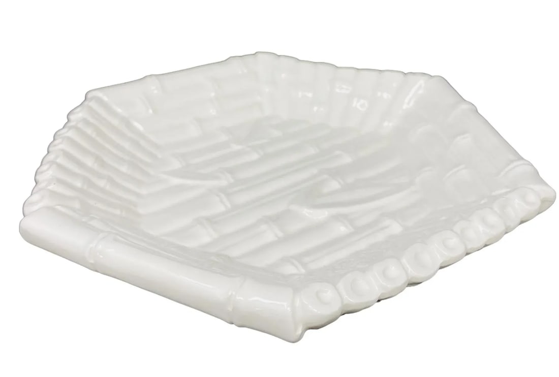 Vintage Fitz & Floyd Ceramic Bamboo White Hexagonal Trinket Dish - 2