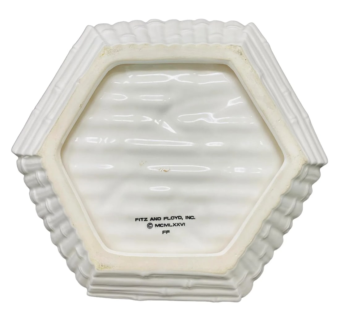 Vintage Fitz & Floyd Ceramic Bamboo White Hexagonal Trinket Dish - 5