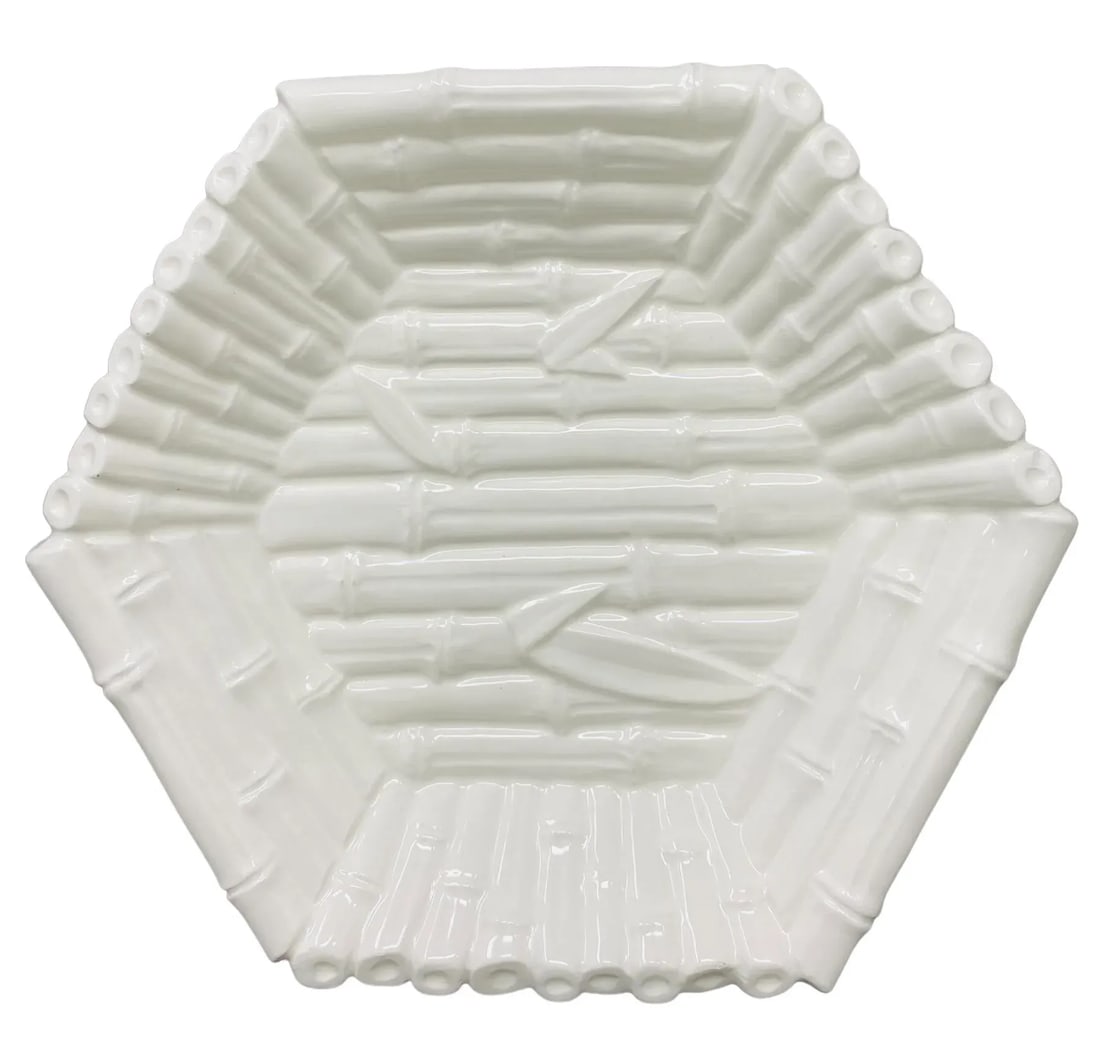 Vintage Fitz & Floyd Ceramic Bamboo White Hexagonal Trinket Dish - 7