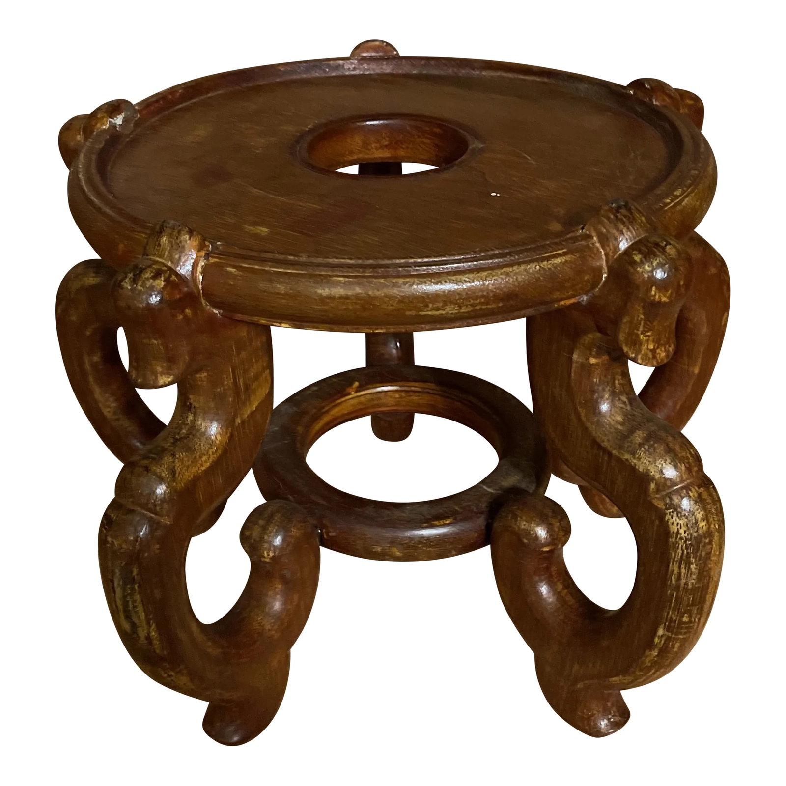 Oriental Wood Vase or Jar Stand: Nice large oriental wood stand for a vase or jar or as a plant stand. Fish bowl stand. Pedestal or Riser. Condition: Alterations: Original Condition Unaltered Imperfections: Some Imperfections Conditi