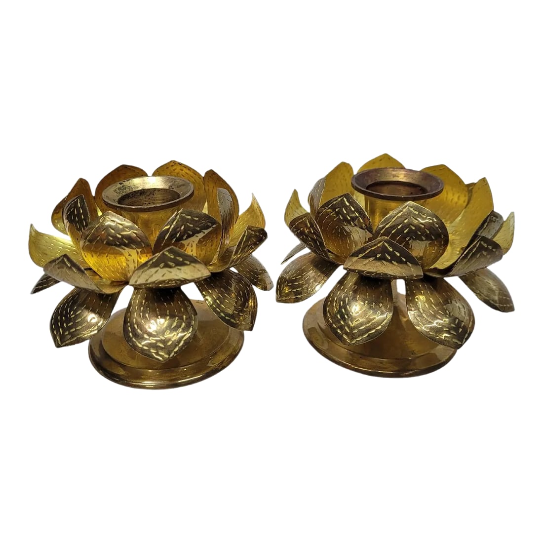 Mid Century Lotus Brass Candle Holders - a Pair (1 of 11)