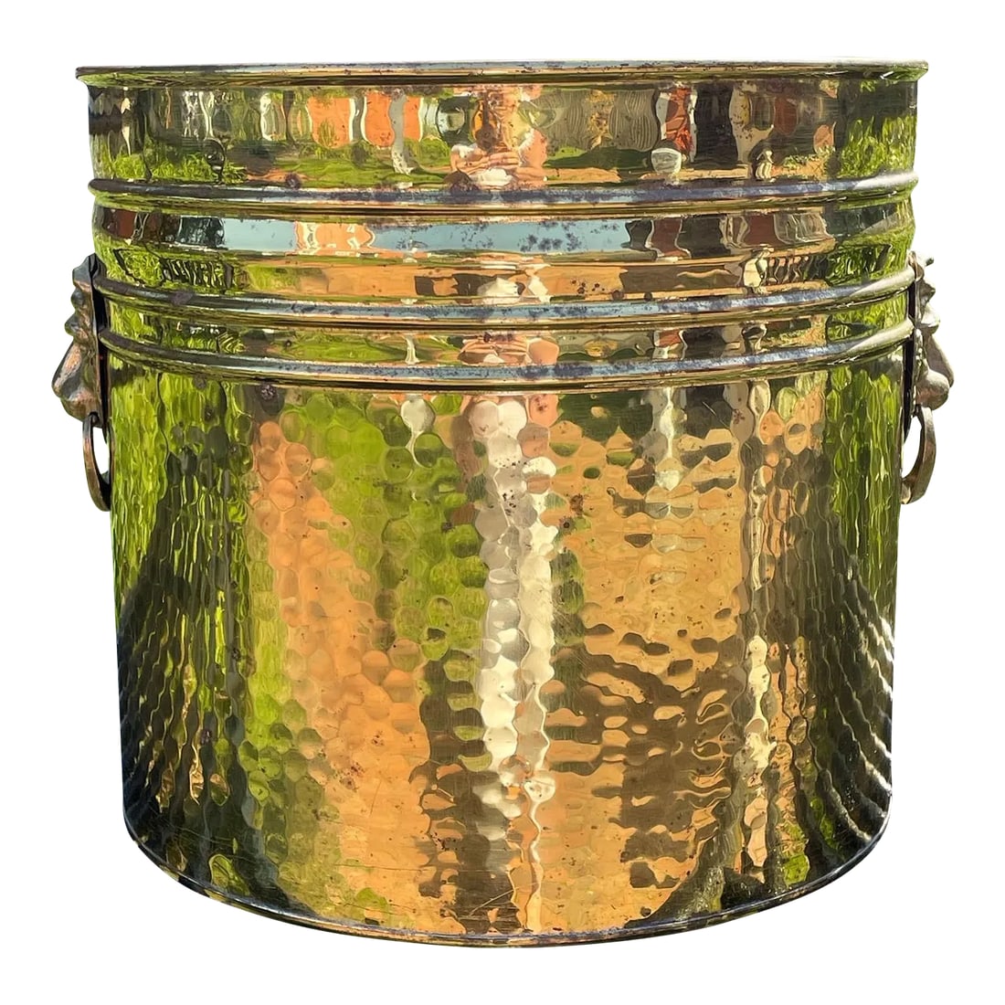 Large Vintage Single Seam Hammered Brass Planter With Lion Heads (1 of 10)