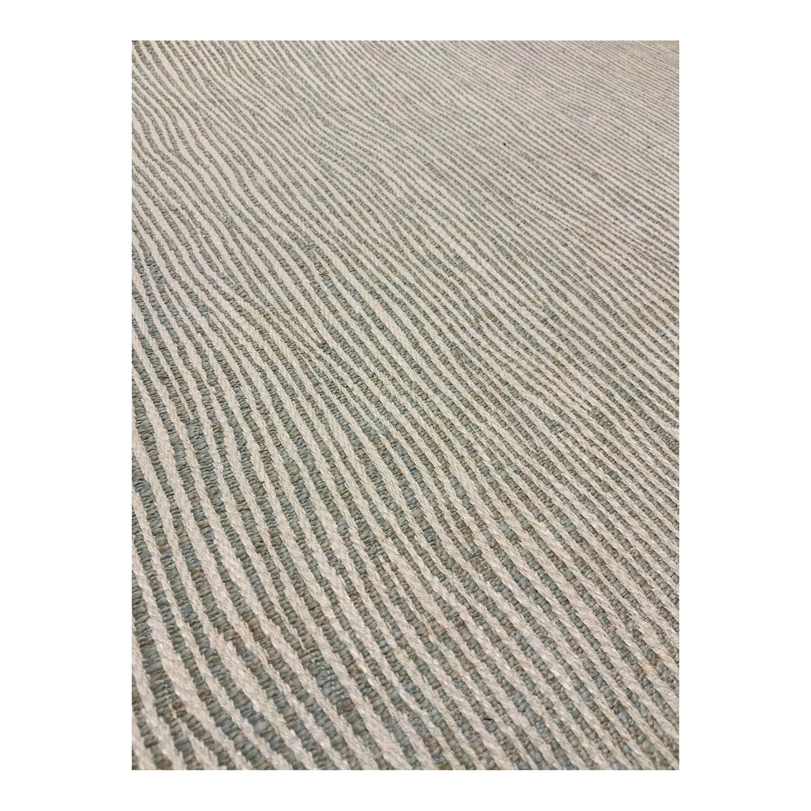 Organic Modern Celadon and White Striped Designer Fabric - 15.5 Yards: This stylish organic modern light celadon and white woven striped fabric has a medium hand and is suitable for upholstery, drapes, and pillows. It is a first quality designer good and is already