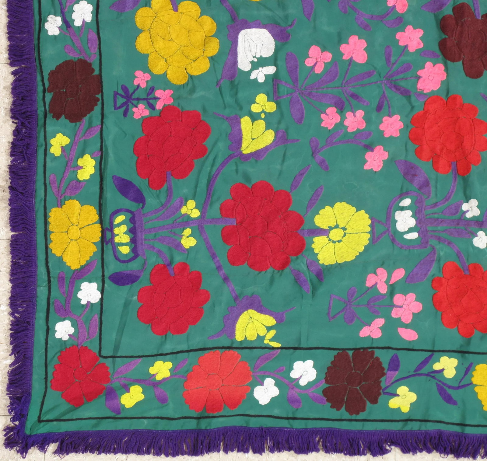Late 20th Century Late 20th Century Suzani Style Textile, Red, Yellow, Floral - 3