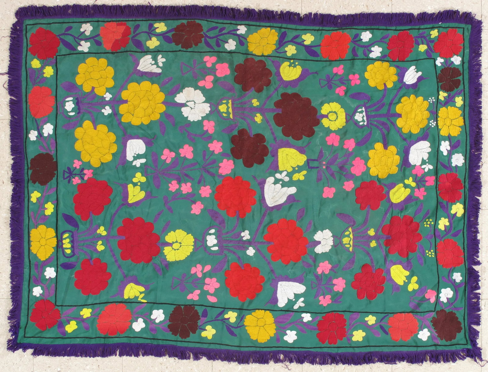 Late 20th Century Late 20th Century Suzani Style Textile, Red, Yellow, Floral - 4