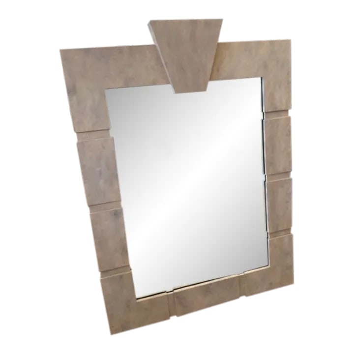 1980s Inspired Painted Post Modern Mirror: This is a 1980s inspired mirror with a hand painted finish. With a post modern feel, this piece is made of a heavy composite like material. You could keep it as is or have it lacquered. Very large in