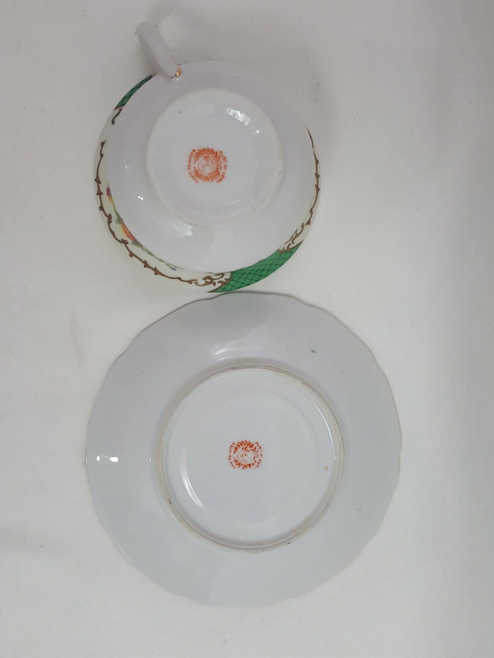 Emerald Green Floral and Lattice Tashiro Shoten Ltd, Nagoya Cup & Saucer - 4 Sets - 5