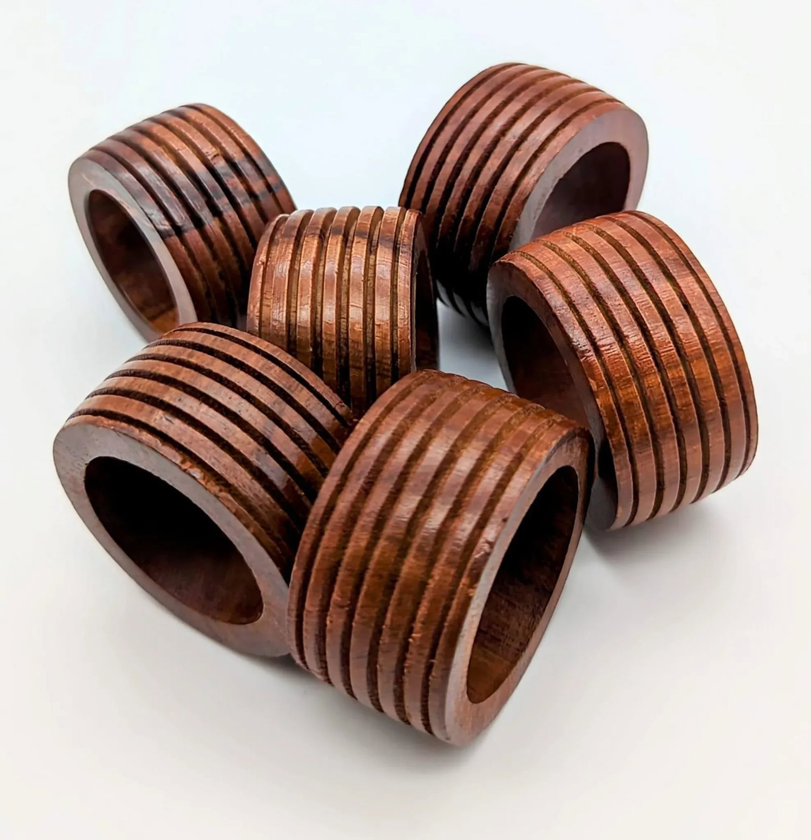 1980s Carved Mango Wood Napkin Holders, Set of 6 - 5