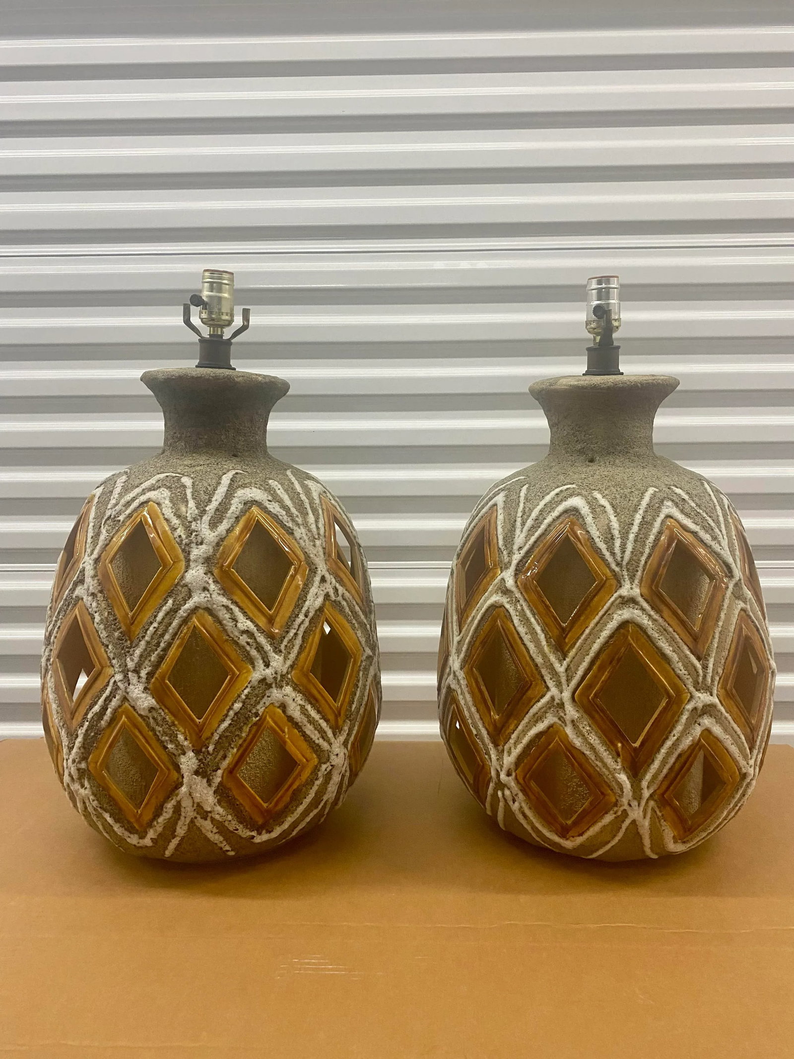 70s Large Brutalist Ceramic Table Lamps a Pair - 12