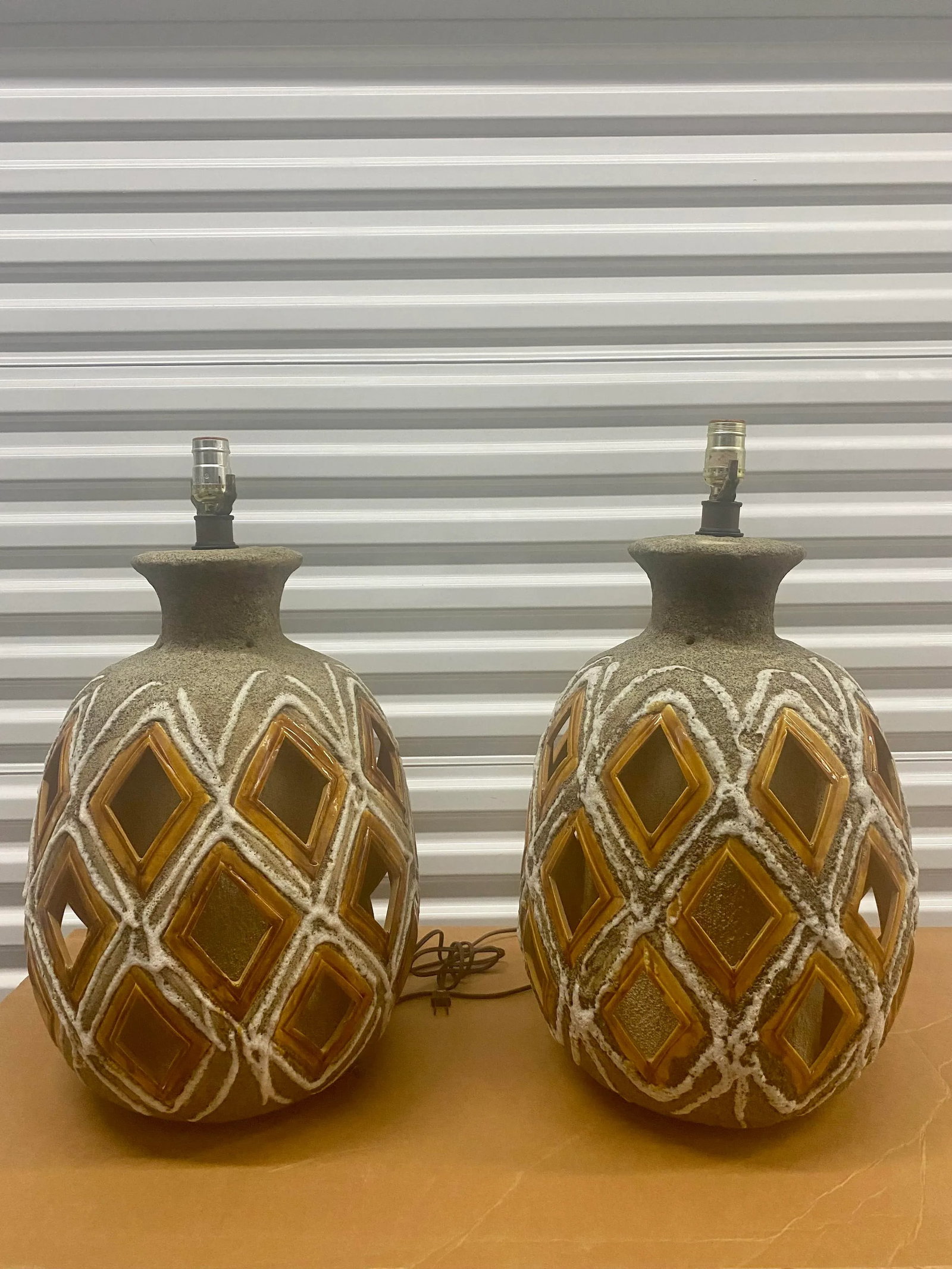 70s Large Brutalist Ceramic Table Lamps a Pair - 2