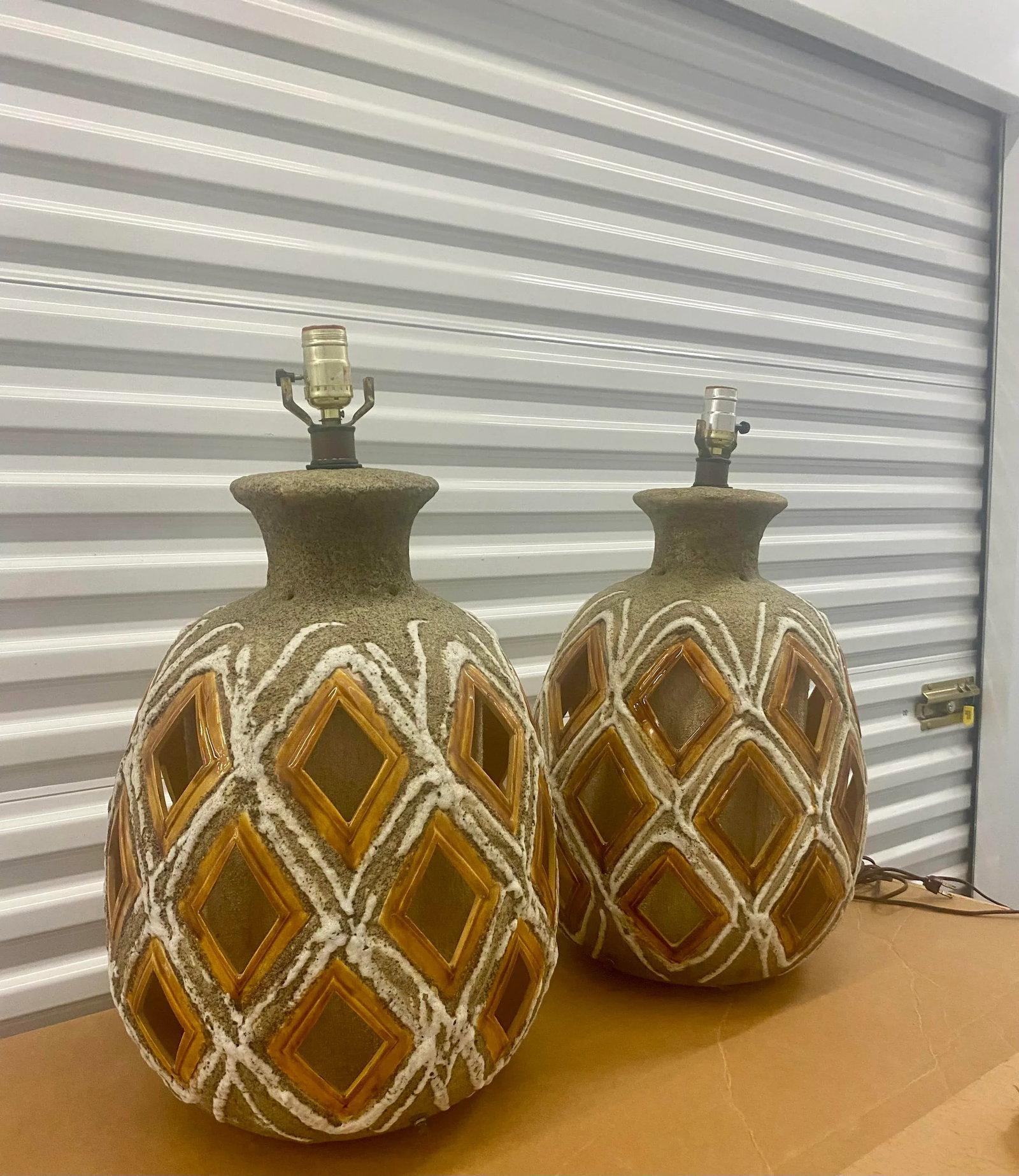 70s Large Brutalist Ceramic Table Lamps a Pair - 3