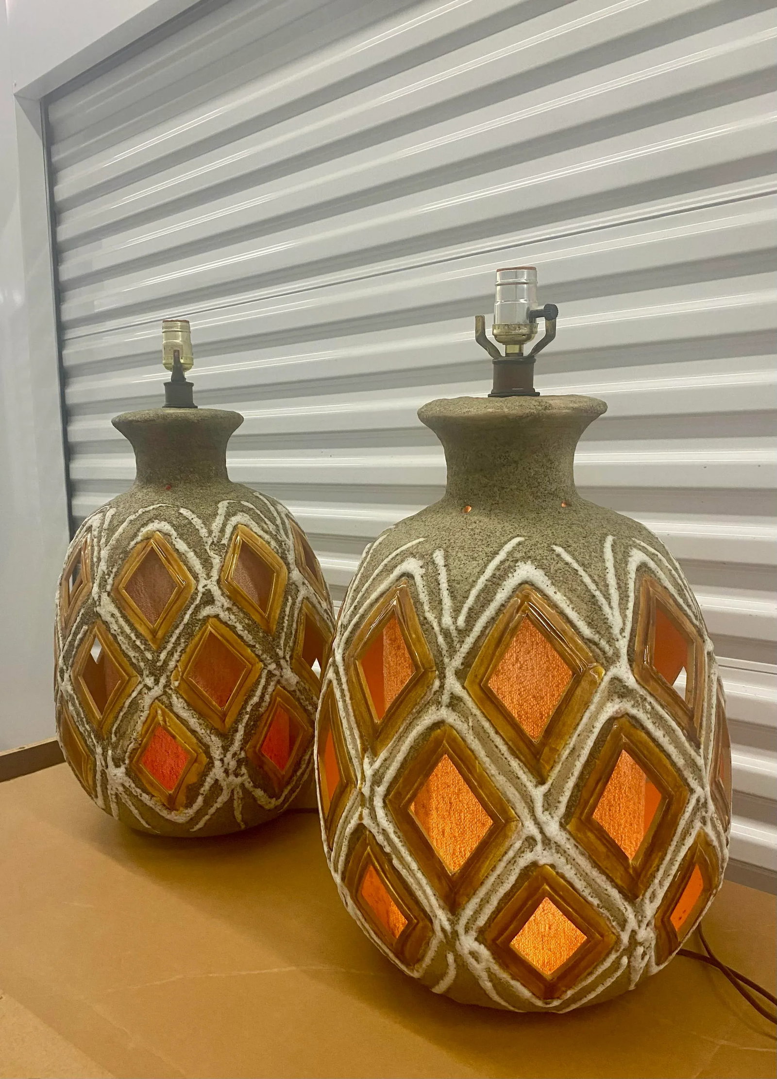 70s Large Brutalist Ceramic Table Lamps a Pair - 4