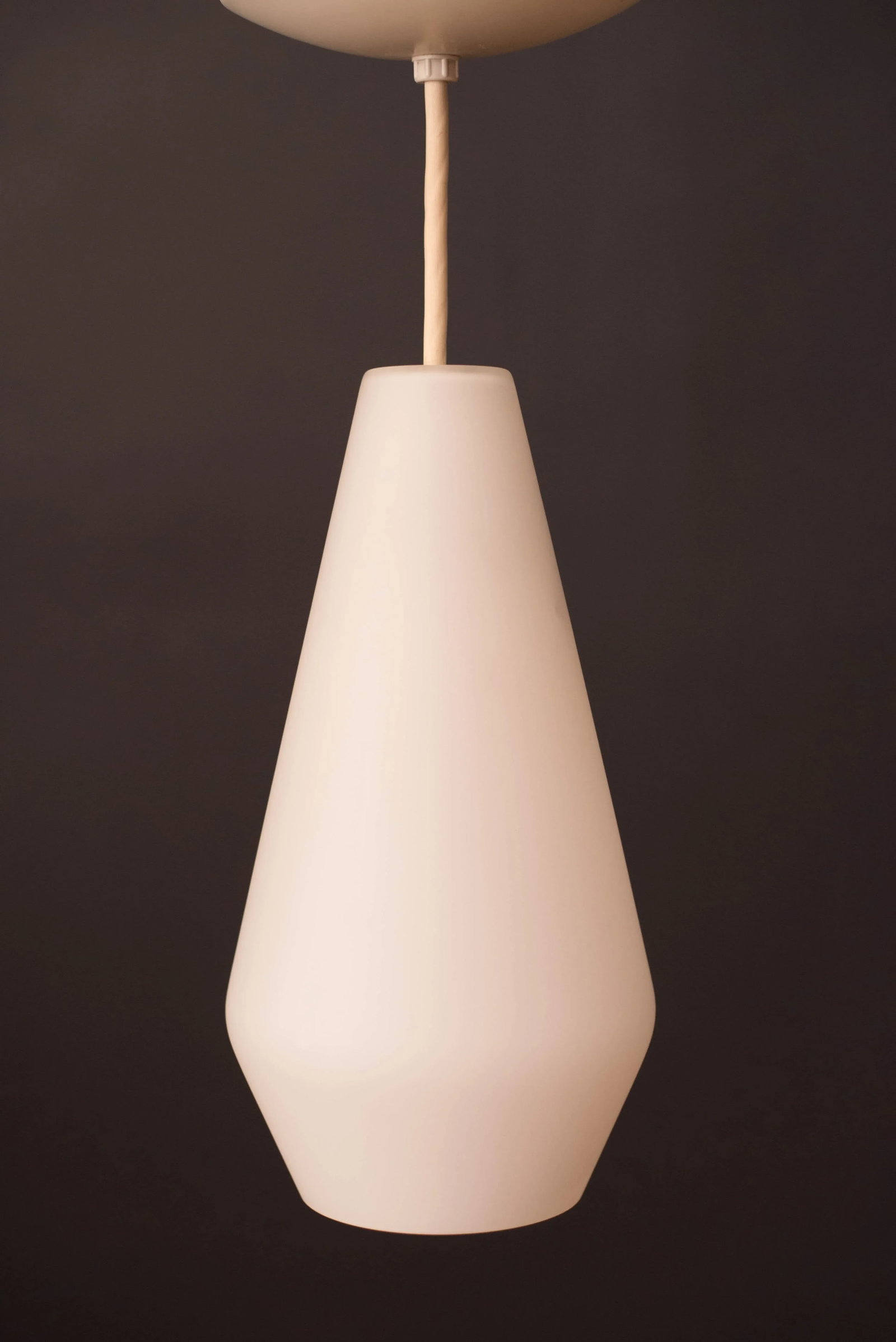 Mid-Century Modern Frosted White Glass Hanging Pendant Light by Lightolier - 2