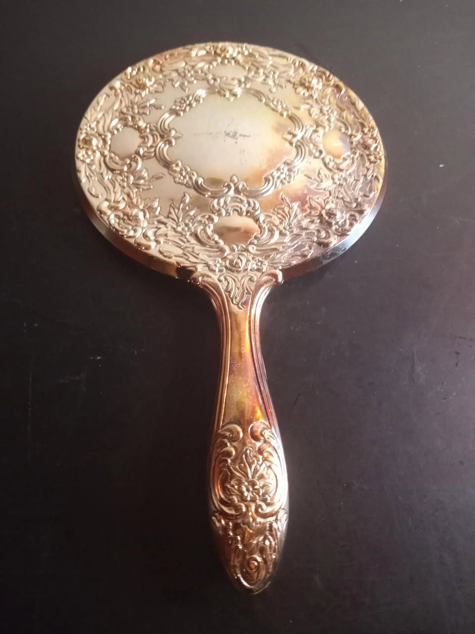 1930s Victorian Ornate Handheld Round Vanity Mirror - 2