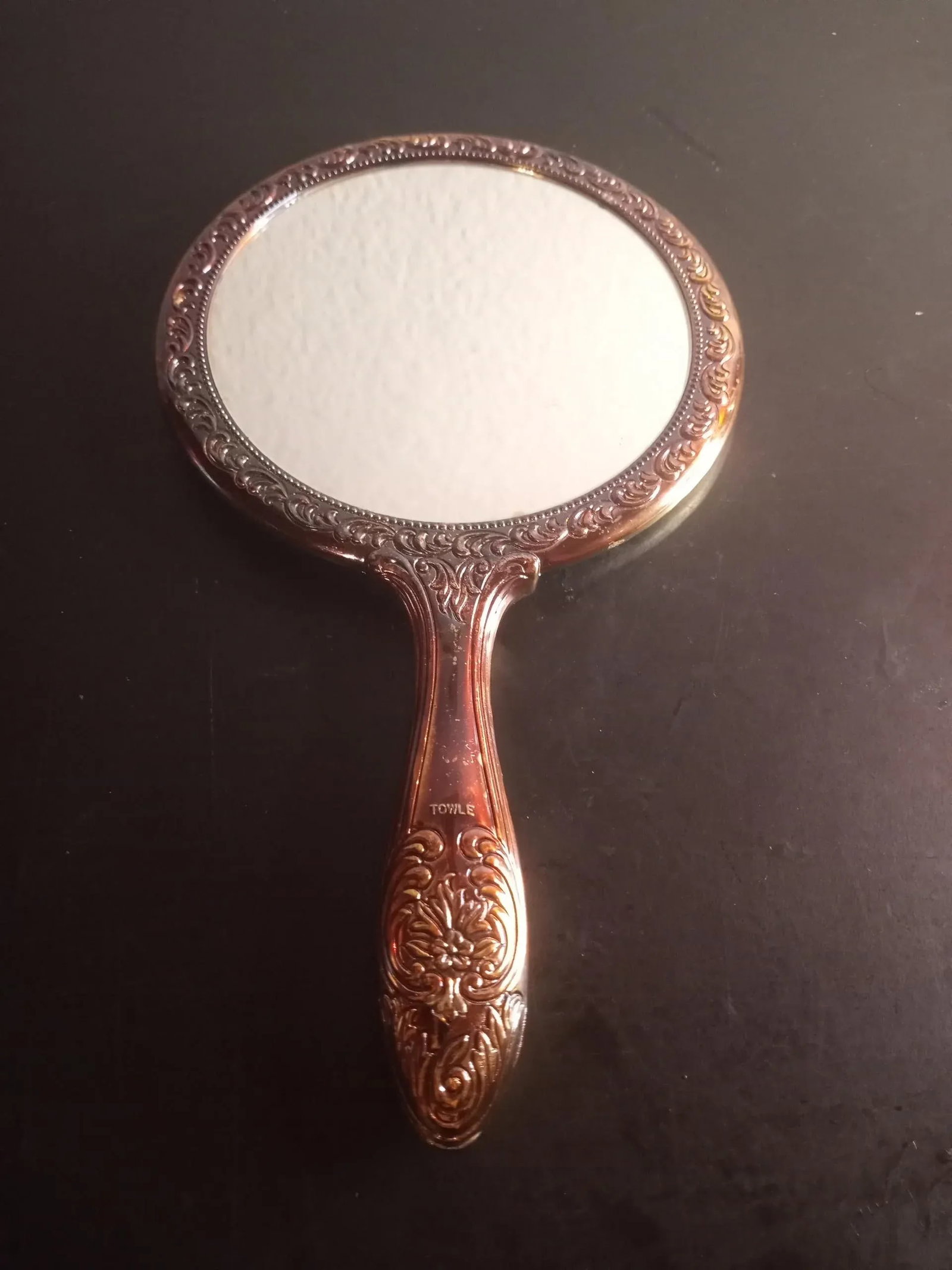 1930s Victorian Ornate Handheld Round Vanity Mirror - 3