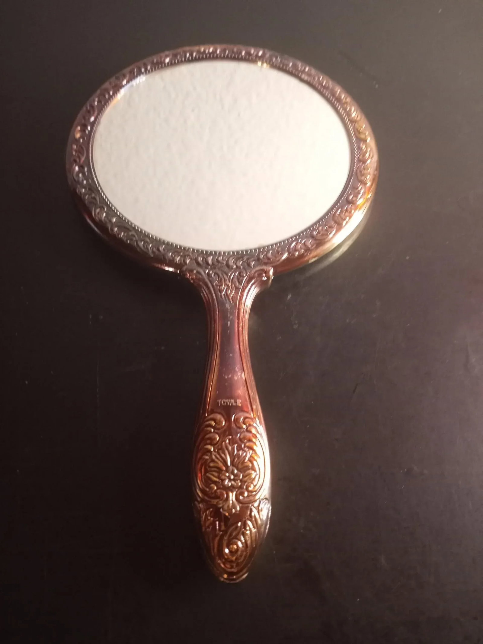 1930s Victorian Ornate Handheld Round Vanity Mirror - 6