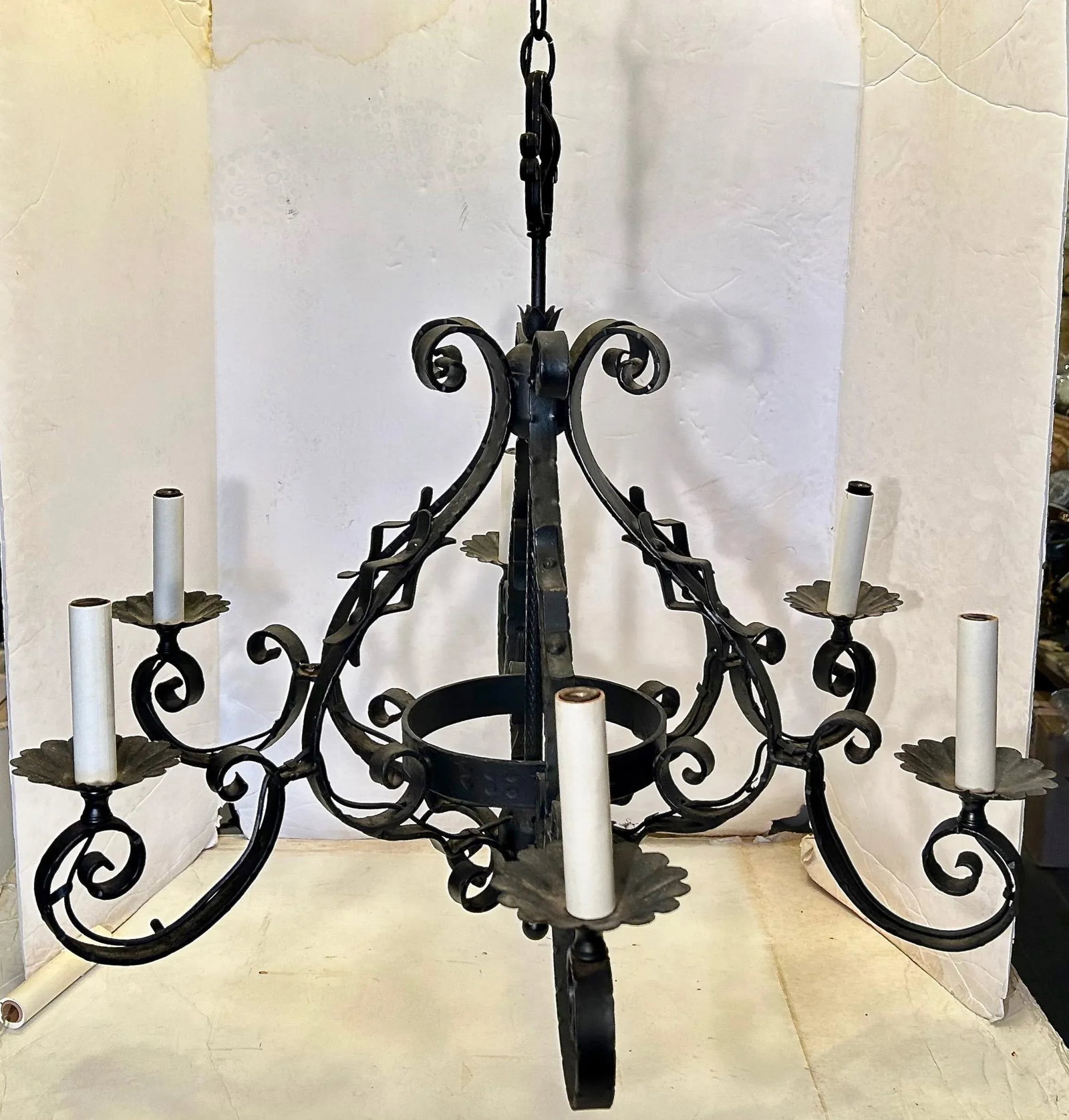 Vintage 1950s Black Iron Chandelier - 2