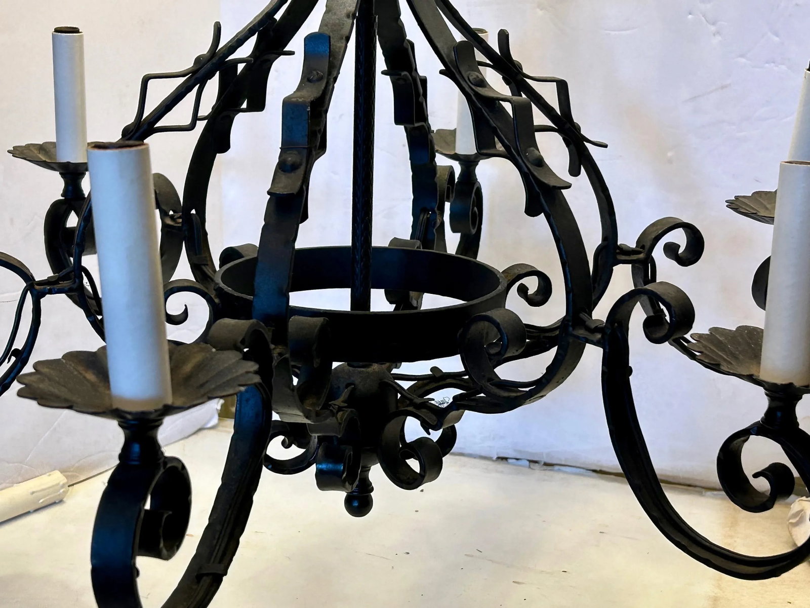 Vintage 1950s Black Iron Chandelier - 5