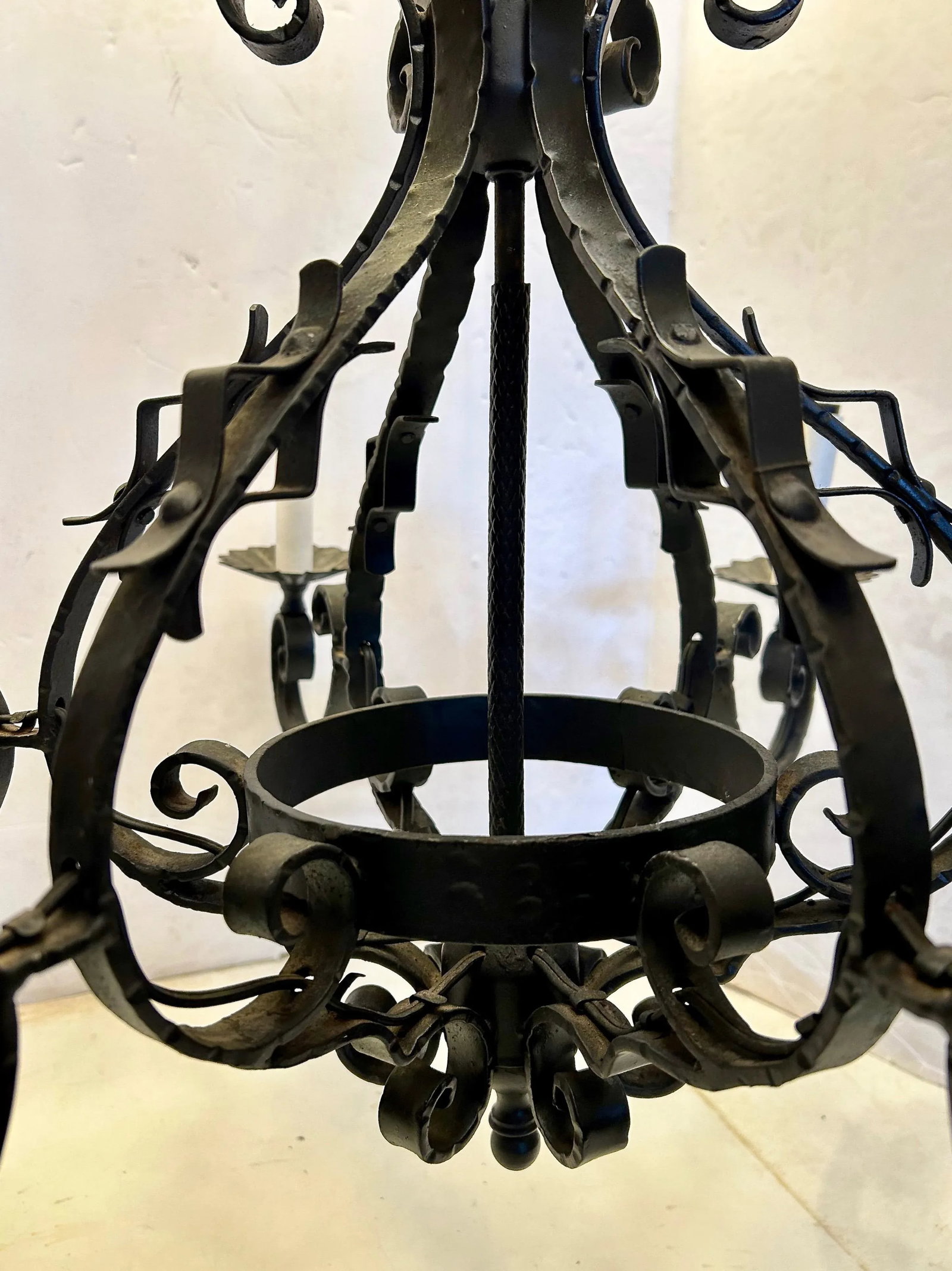 Vintage 1950s Black Iron Chandelier - 6
