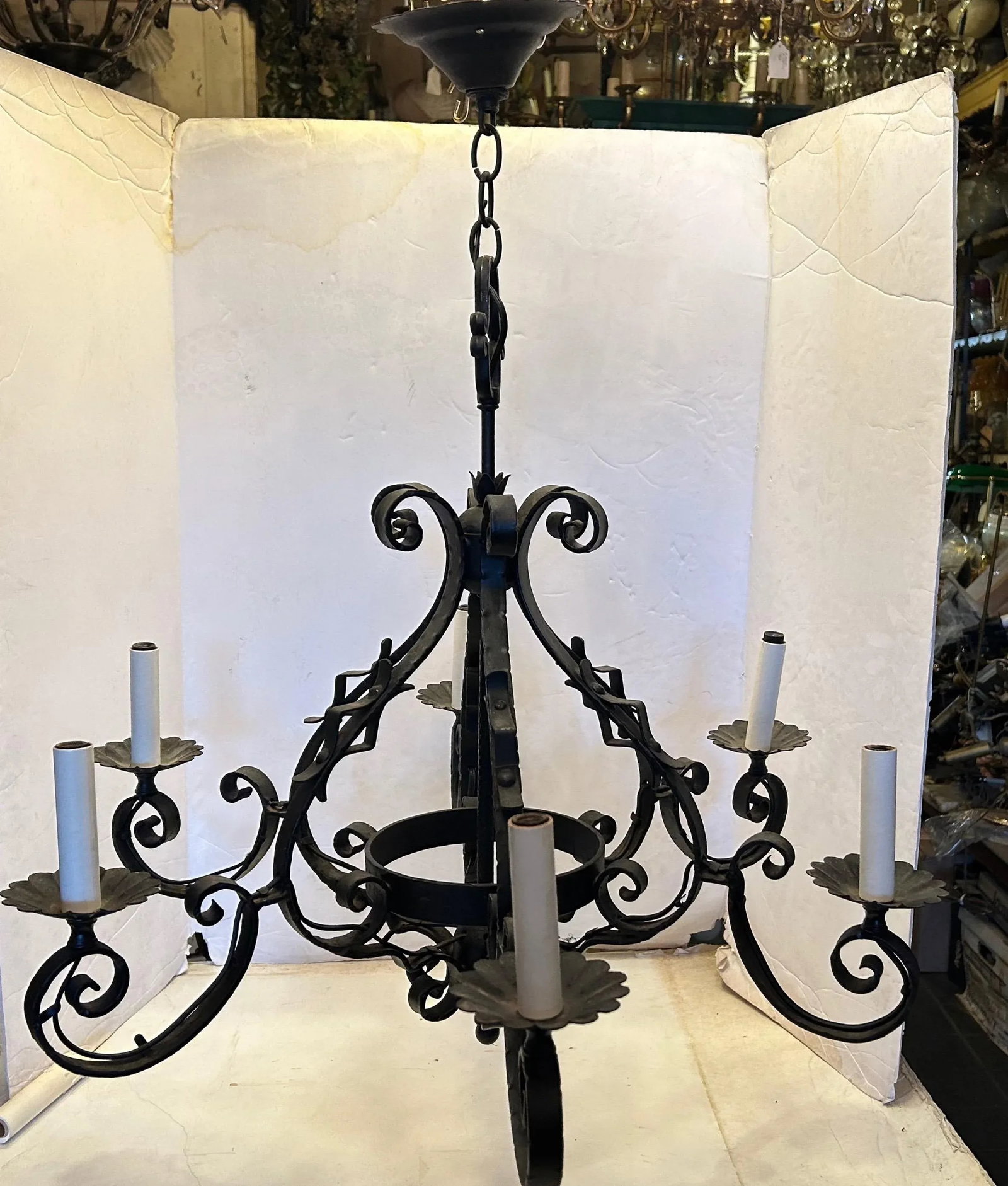 Vintage 1950s Black Iron Chandelier - 9