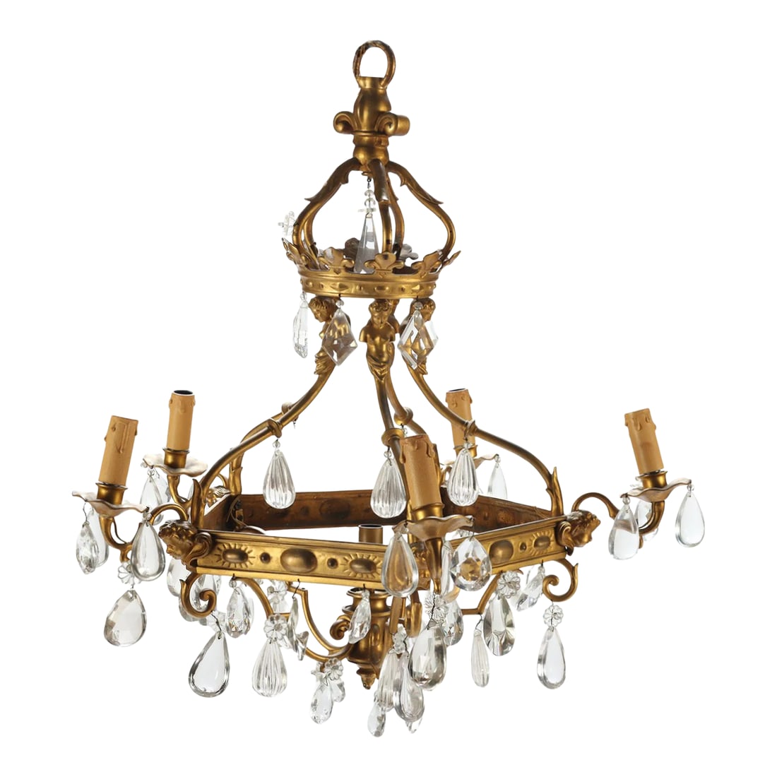 A French Antique 5 Light Bronze Gold Chandelier, Late 19th C. (1 of 4)