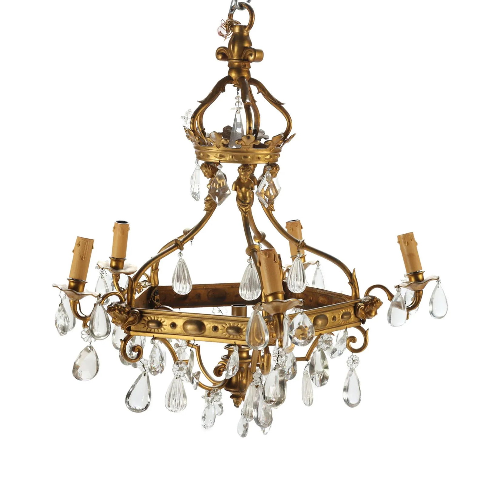 A French Antique 5 Light Bronze Gold Chandelier, Late 19th C. - 4