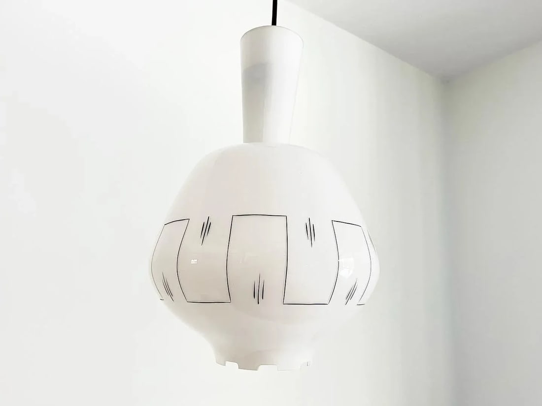 Midcentury Milk Glass Pendant Light - 7