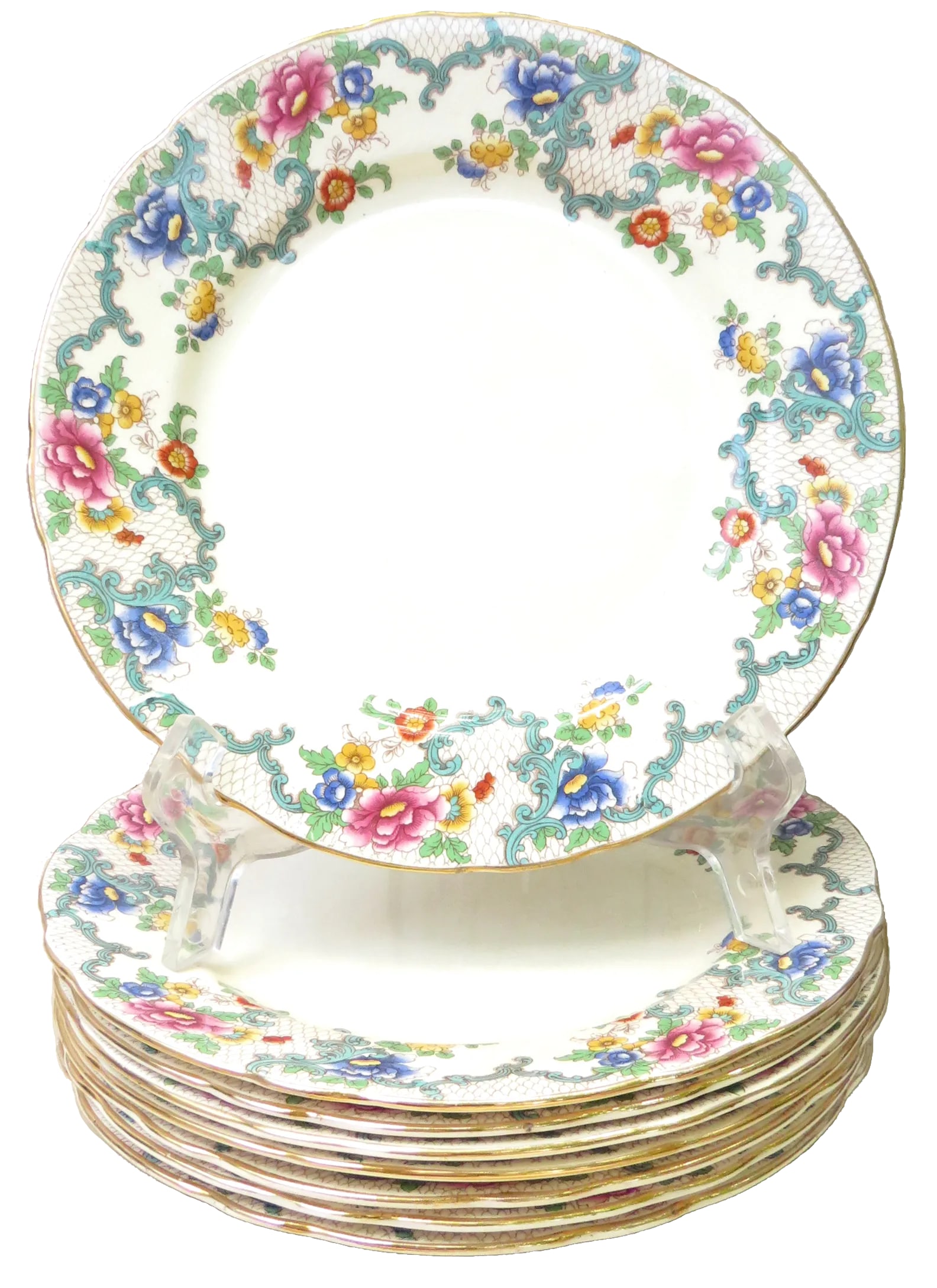 English Royal Cauldon Staffordshire Ironstone Transferware Plates, Set of 8 - 5