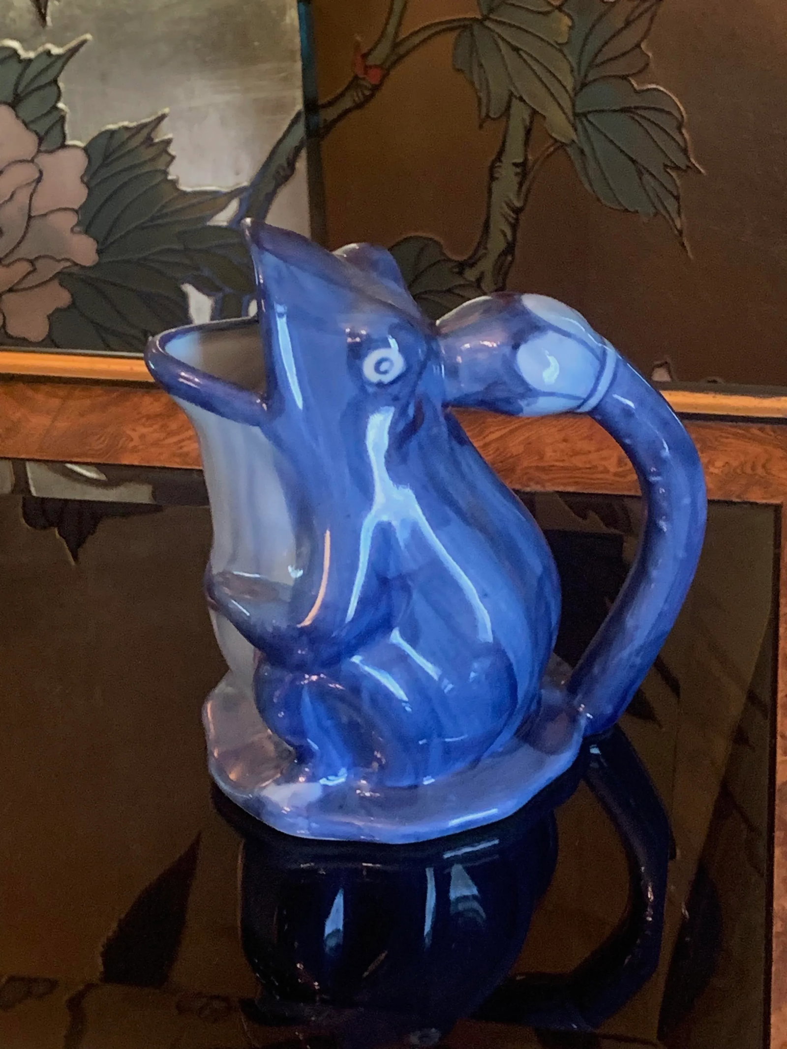 Charming Blue Pottery Frog Pitcher - 2