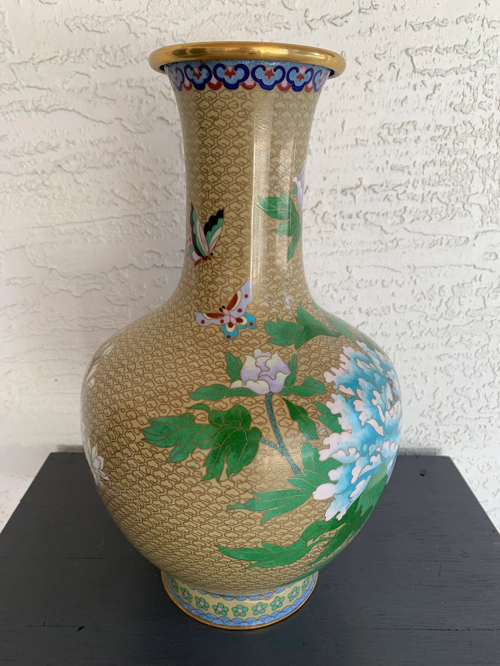 Mid 20th Century Large Cloisonne Butterfly & Flower Vase - 2