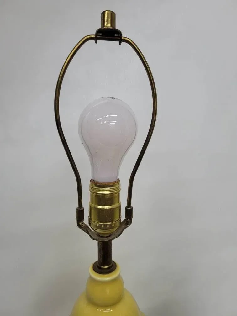 Mid Century Hollywood Regency Yellow Ceramic Ginger Jar Yellow Table Lamps - A Pair - 5