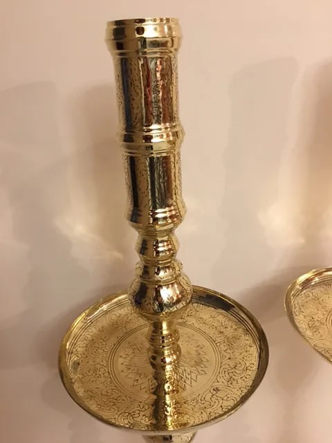 Antique Architectural Gothic Church Paschal Alter Brass Candlesticks - A Pair - 6