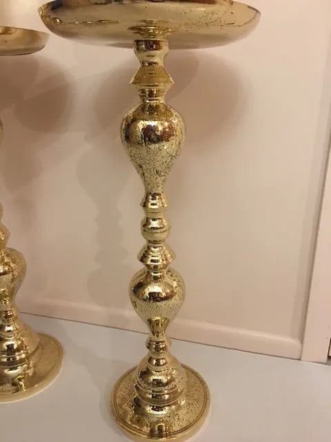 Antique Architectural Gothic Church Paschal Alter Brass Candlesticks - A Pair - 8