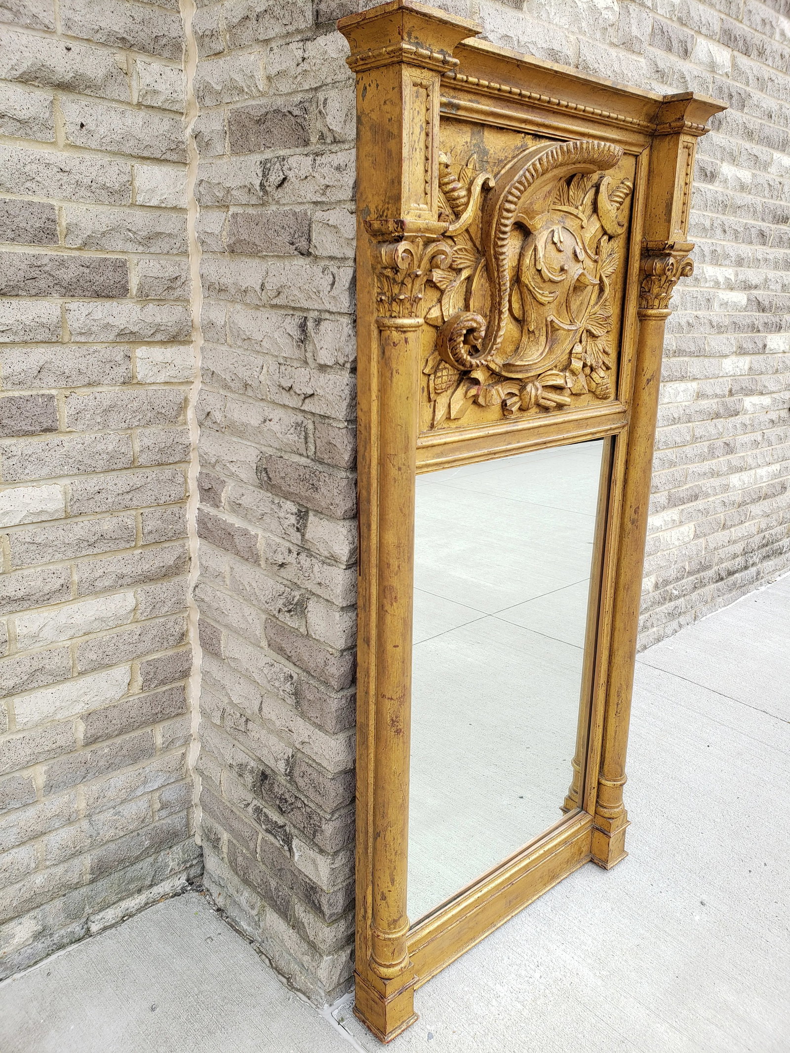 Vintage Carved Giltwood Armory Motif Mirror - 2