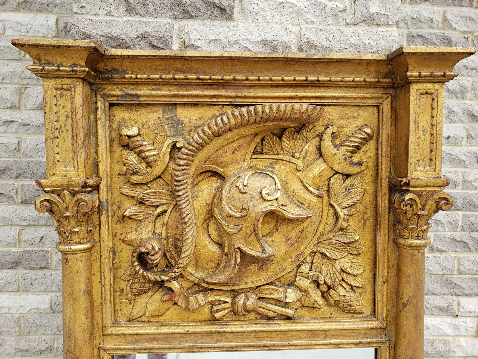 Vintage Carved Giltwood Armory Motif Mirror - 3