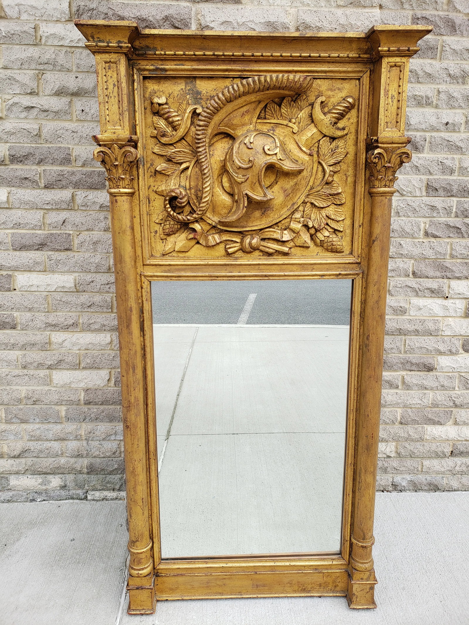 Vintage Carved Giltwood Armory Motif Mirror - 4