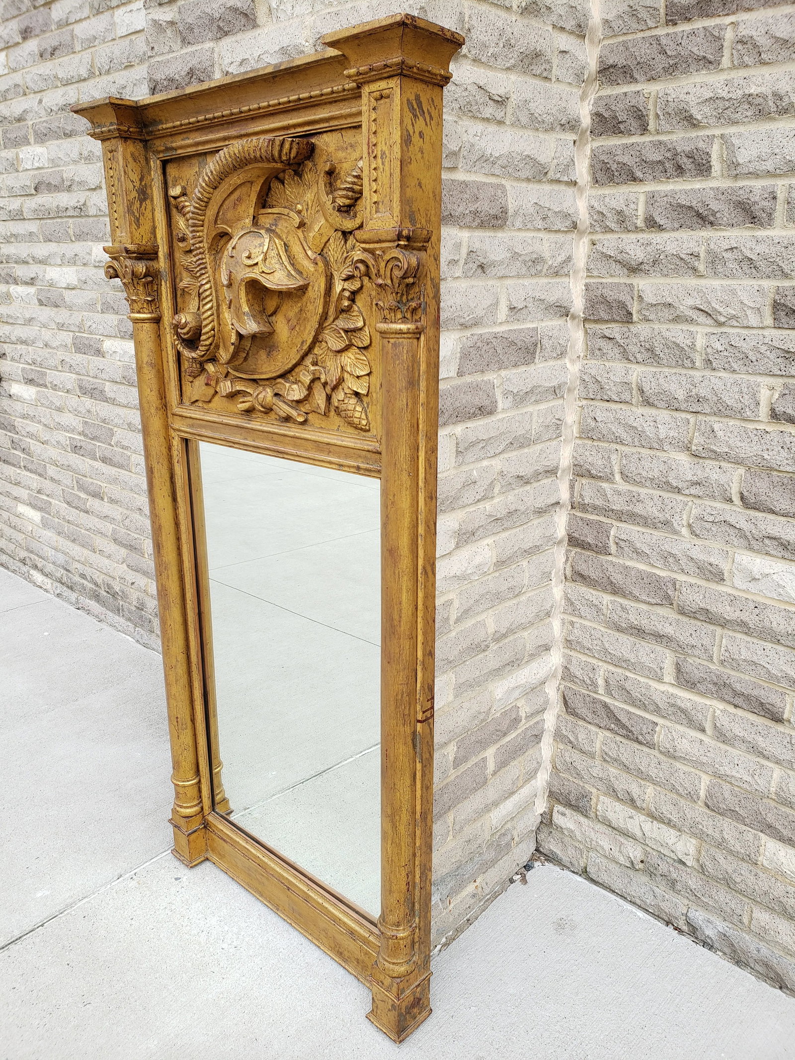 Vintage Carved Giltwood Armory Motif Mirror - 5
