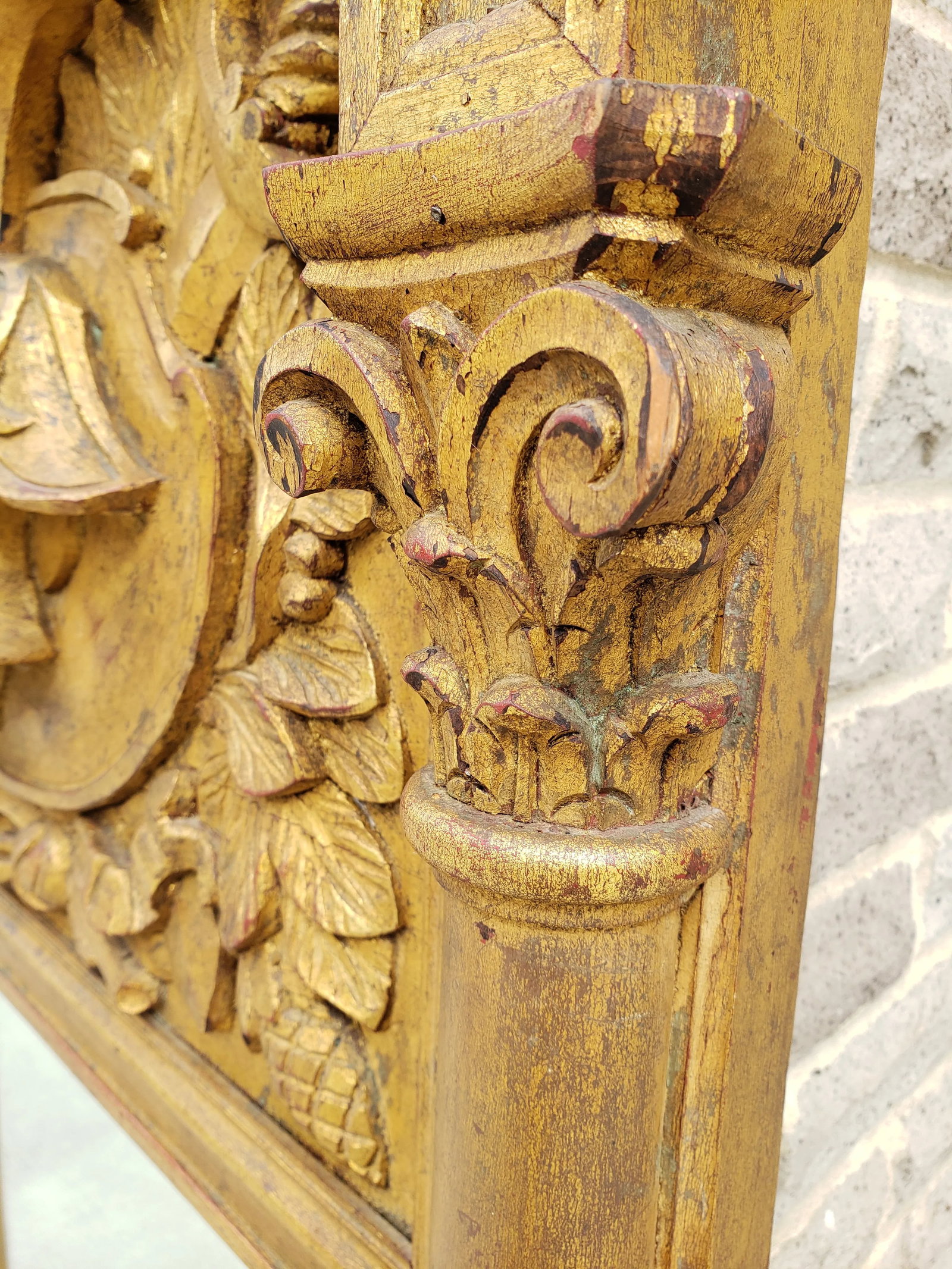 Vintage Carved Giltwood Armory Motif Mirror - 9