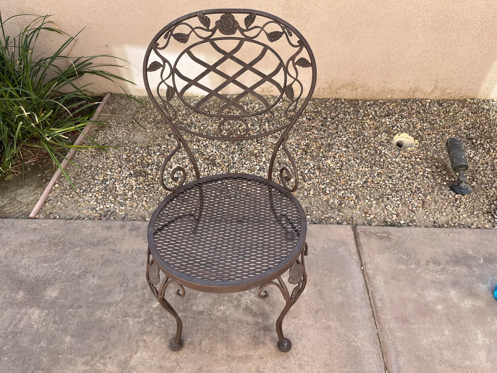 Vintage Woodard Chantilly Rose Wrought Iron Parlor Dining Chair - 3