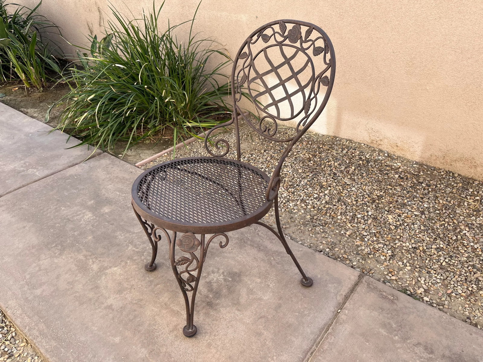 Vintage Woodard Chantilly Rose Wrought Iron Parlor Dining Chair - 4