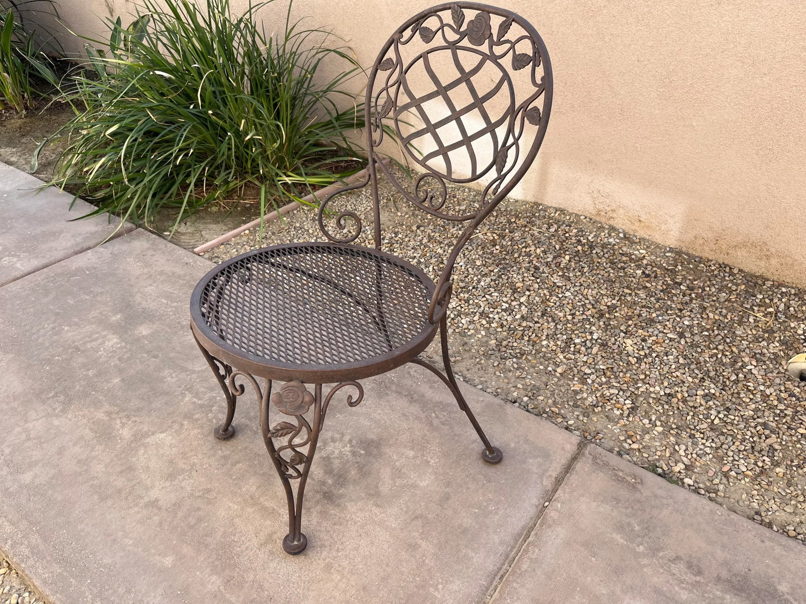 Vintage Woodard Chantilly Rose Wrought Iron Parlor Dining Chair - 8