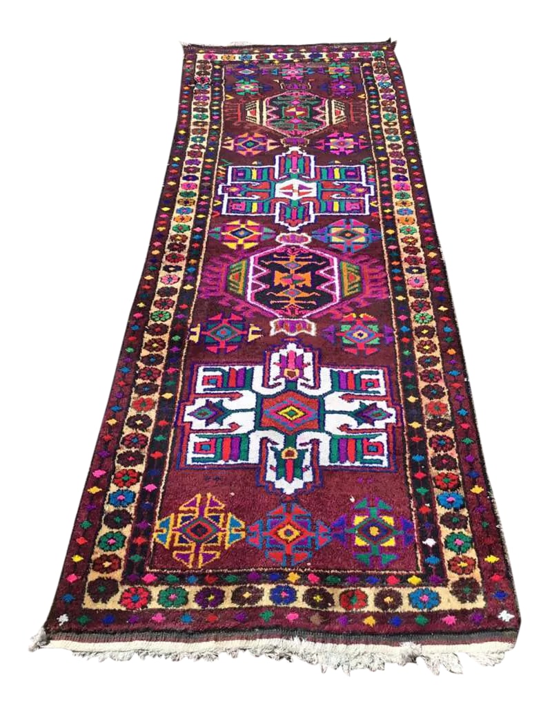 Kurdish Runner Rug - 121" X 39": This gorgeous hand knotted vintage Anatolian runner rug is approximately 70 years old in excellent vintage condition. The rug is made with very fine quality hand spun wool and cotton. A 13 Condition: 