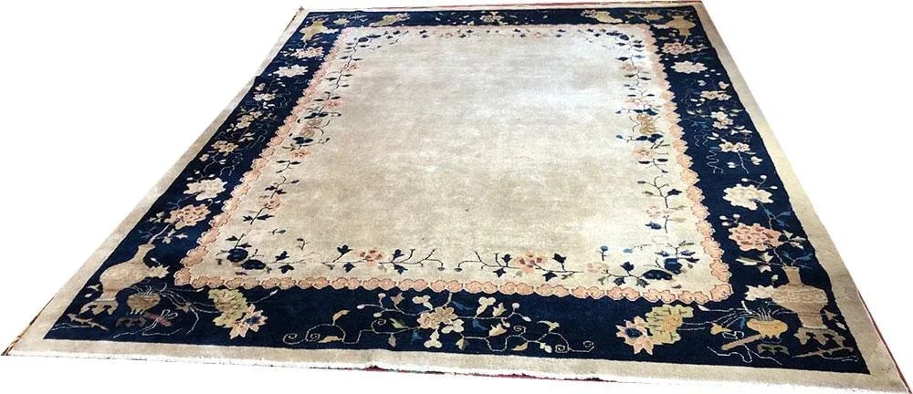 1930s Vintage 8' X 10' Plain Field Art Deco Chinese Rug - 10